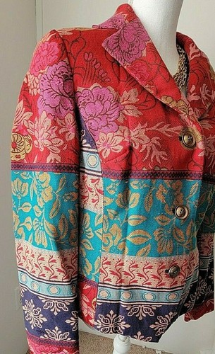 Coldwater Creek Damen rot rosa Blumen Gobelin Jacke 3 Knöpfe Größe 14 - Bild 3 von 5