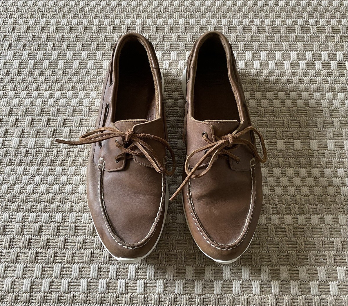 Thursday Boot Company Leather Boat Shoes Loafers Tan Moc Toe US 13 EU 47 Lace Up THURSDAY BOOT CO 11.5 Handsewn Leather Runner Boat Shoes  main image 3
