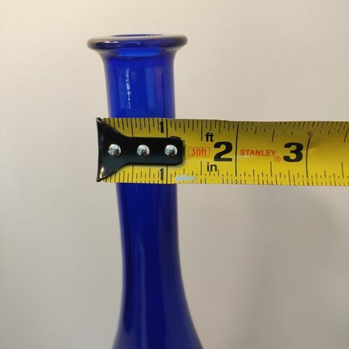 Botella jarra de vidrio azul cobalto vintage 12,75" cuello largo base patrón liso - Imagen 4 de 14