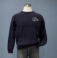 NWT Lacoste Navy Blue Big Crocodile 100 Wool L/S Crew Neck Sweater - L
