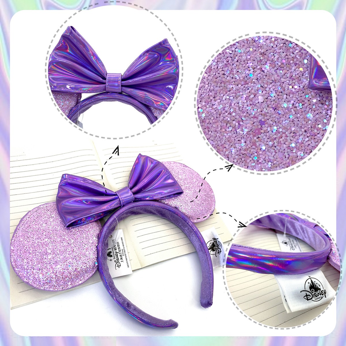 Disney Parks 2022 Limited Edition Glitter Lavender Ears Metallic bow New Amethyst Minnie Ear Headband Shines at Disneyland Resort  main image 4