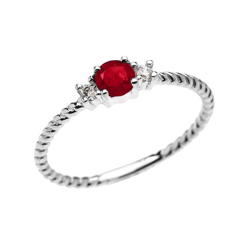 Solitaire Genuine Ruby & White Topaz Stackable Ring In Gold (Yellow/Rose/White) - Picture 3 of 3