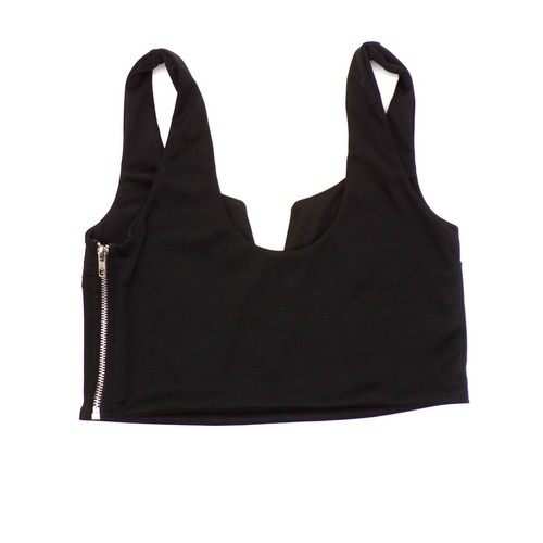Camiseta sin mangas recortada negra para mujer talla mediana cremallera lateral elástica elegante club fiesta - Imagen 5 de 14