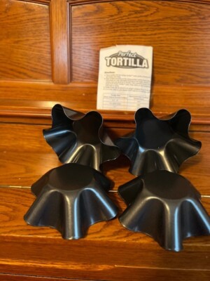 PERFECT TORTILLA PANS SET OF 4 NON-STICK SHELL BOWL W/INSTRUCTIONS
