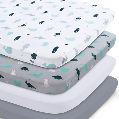 Mini Crib Sheets Set Portable Crib Sheets for Pack n Play/Playpen 4 Pack 38''x24''