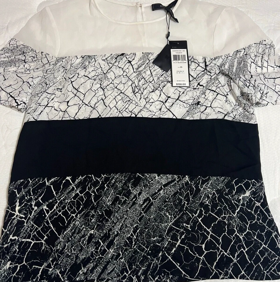 Blusa Top BCBG MAX AZRIA Talla XS NUEVA Negra Blanca Transparente Para Mujer Precio de venta sugerido por el fabricante $158 Foto 2 de 4