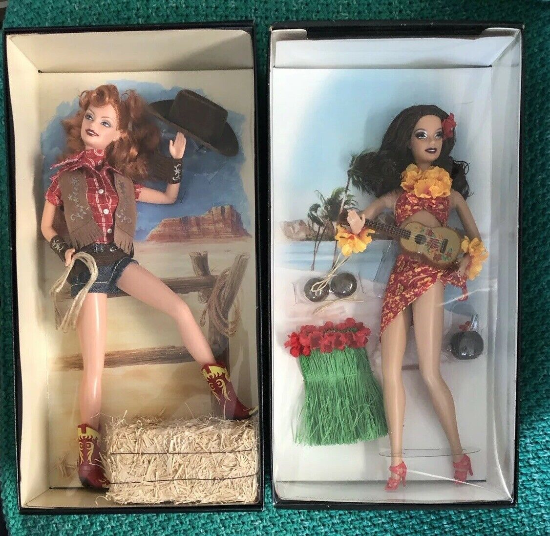 Pin Up Girls Barbie Dolls, Hawaiian Hula Honey And Way Out West, Gold Label, New Pin Up Girls Barbie Dolls, Hawaiian Hula Honey And Way Out West, Gold Label, New