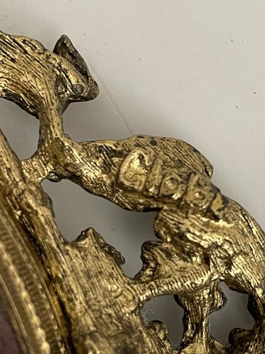 "Bandeja tocador globo ovalada espejada chapada en oro Ormolu floral vintage 17""" - Imagen 10 de 10