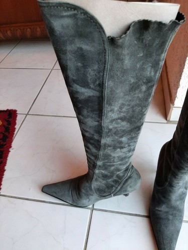 Damenstiefel grau von Camoscio mit Pfennigabsatz, Größe 37,5! - Bild 2 von 5