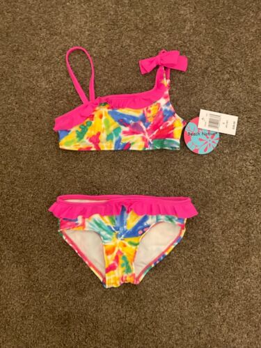 2 Piece Beach Native Bikini Swim Bathing suit Girls Pink Tie Dye Bow Ruffle 5
