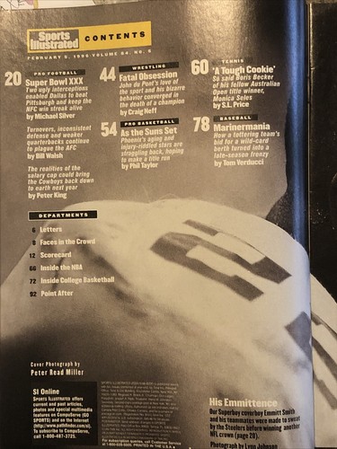 Sports Illustrated Feb 5 1996 Emmitt Smith Cowboys Super Bowl XXX Monica Seles - Imagen 2 de 12