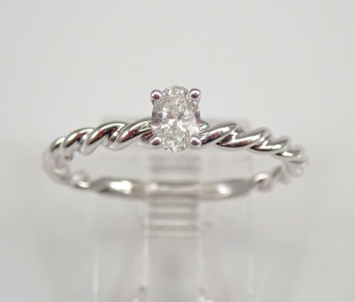 Oval SOLITAIRE Diamond Engagement Ring 14K White Gold Size 8 FREE SIZING