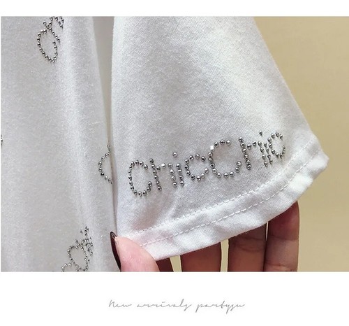 New Women Luxury Diamond Rhinestones Fashion Black White T-Shirt Hot Drilling - Picture 9 of 15
