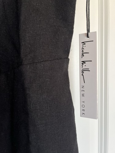 NWT Nicole Miller NYC Designer Black Linen Blend Strapless Midi Dress Zip XL - Picture 5 of 9