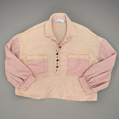 Ashley Danielle Apricot Lane Coral Peach Waffle Knit Sleeve Pullover Top