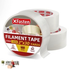 Filament Duct Tape, Transparent, 2 Inches x 30 Yards 3-Pack , Extreme Fiberg...