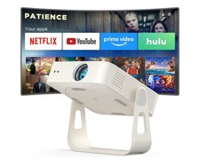 New Officially-Licensed App  Auto Focus White Smart Mini Projector with WiFi...