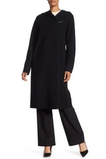 Elie Tahari Reversible Robinson Knitted Wool Coat hoodie navy/black, L $498 New