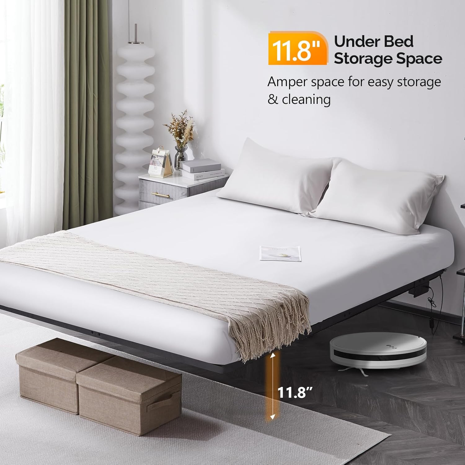 Floating Bed Frame Full with USB Charging Station/LED Lights 14'' Platform Bed