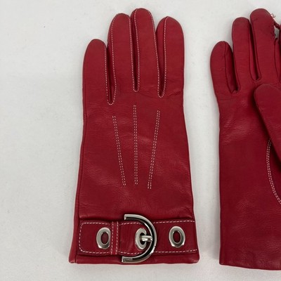 Coach Leather & Cashmere Gloves Women's Size 7.5 Red Buckle Soft 5