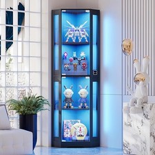 BROTTAR Corner Glass Display Cabinet with LED Lights – Corner Bookshelf Unit 