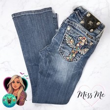 Miss Me Women's 28 Boot Jeans Embellished Cross Pockets western Style 28x29 Y2K