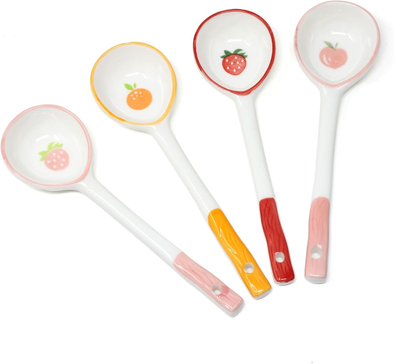 Honbay 4PCS Long Handle Ceramic Soup Spoons Cute Fruit Strawberry Multicolor 
