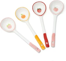 Honbay 4PCS Long Handle Ceramic Soup Spoons Cute Fruit Strawberry Multicolor 
