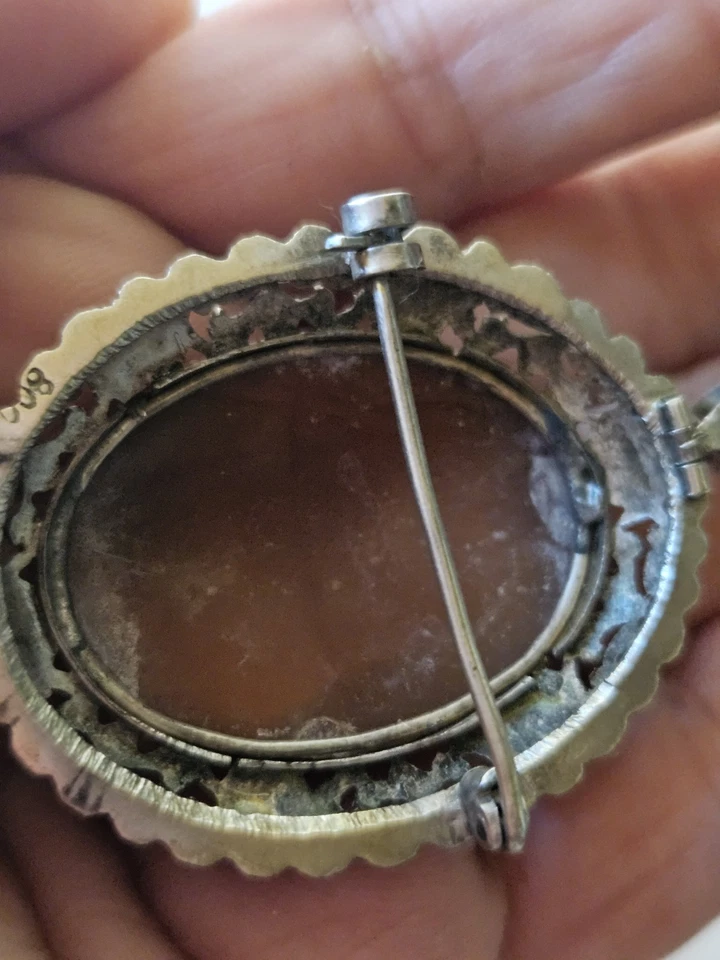 Spilla Ciondolo pendente antico cammeo Vergine Maria Madonna Argento 800 - Immagine 4 di 4