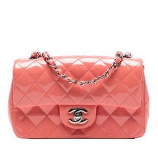 Authenticated Chanel Mini Rectangular Classic Patent Single Flap Salmon Leather