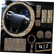 10 Pieces Leopard Print Car Accessories Set Diamond Cheetah Leopard Steering 10 Pieces Leopard Print Car Accessories Set Diamond Cheetah Leopard Steering