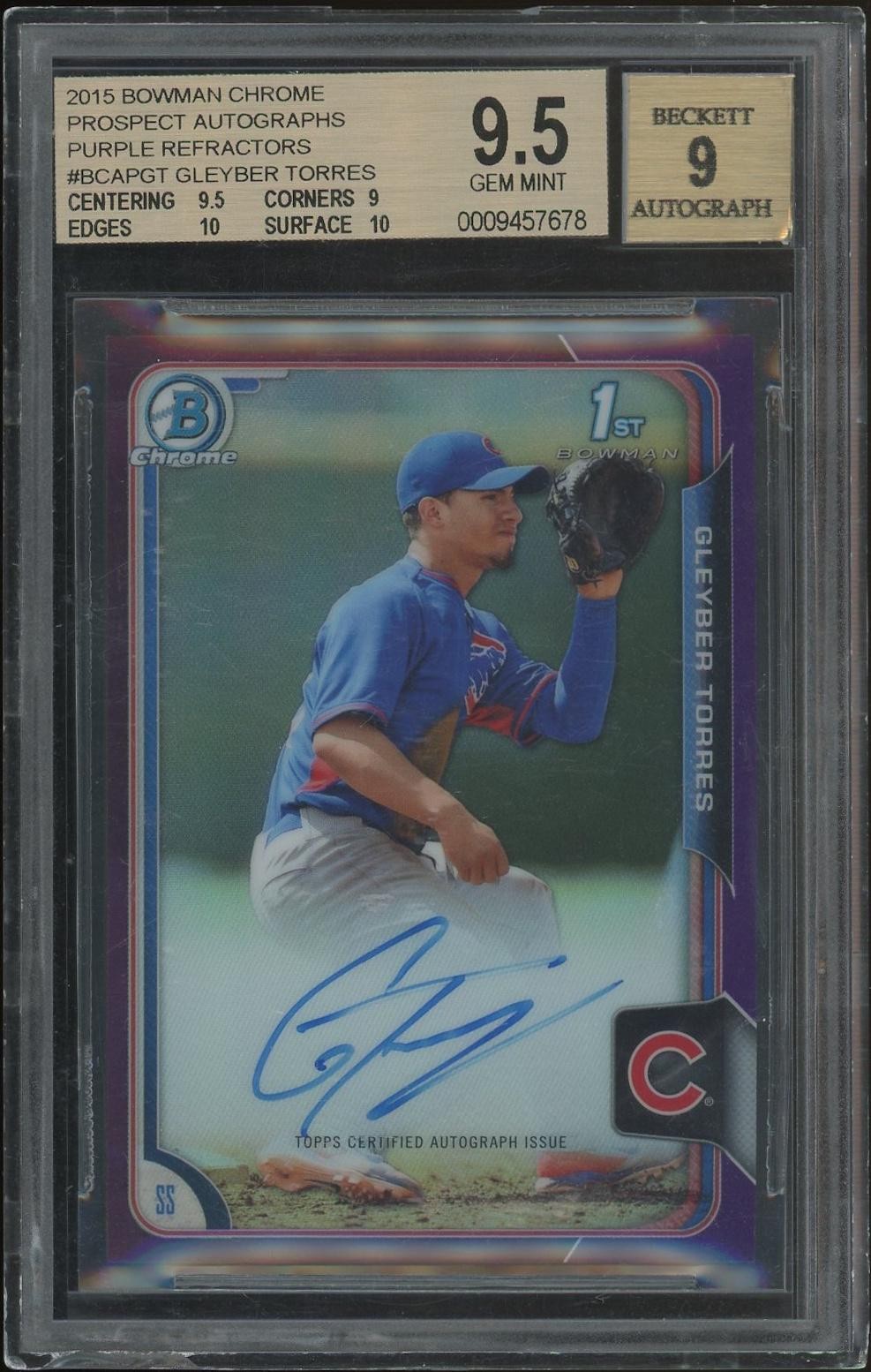 2015 Bowman Chrome Gleyber Torres Purple Refractor Rookie Auto #020/250 BGS 9.5