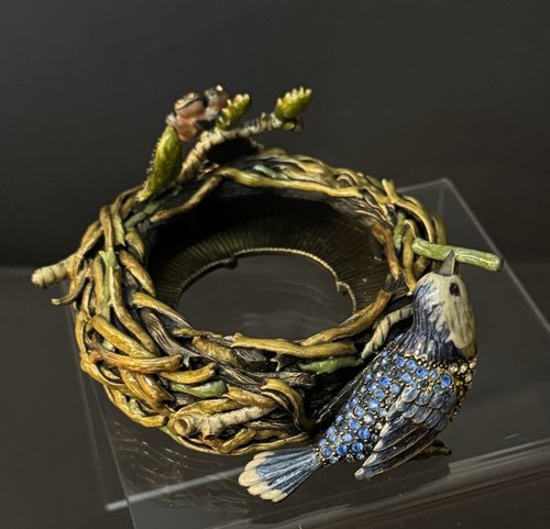 Jay Strongwater Swarovski English Garden Enameled Candle Holder Birds Nest - Picture 2 of 9