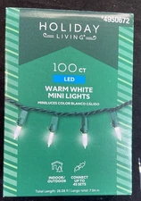 HOLIDAY LIVING  100 CT  24.7 Ft WARM WHITE MINI LED Christmas Lights