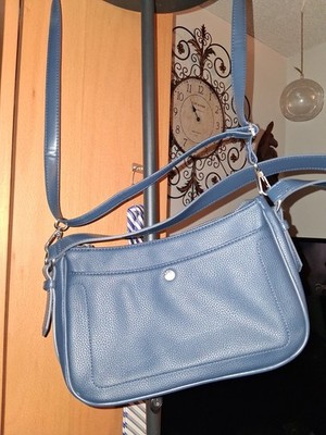Fiorelli Blue Pebbled Crossbody Bag Adjustable Detachable Strap Silver Zip Women