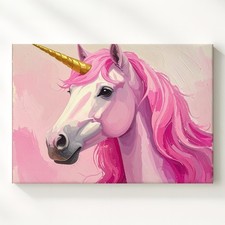 Pastel Pink Unicorn Canvaswhimsical Fantasy Portrait Wall Art
