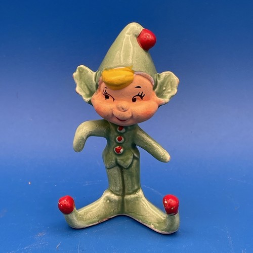 Vintage Green Holly Pixie Elf Place Card Holder Figurine Holt Howard 1959