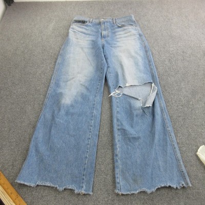 Veronica Beard Taylor Wide Leg Jeans Womens 31 Light Blue High Rise Distressed