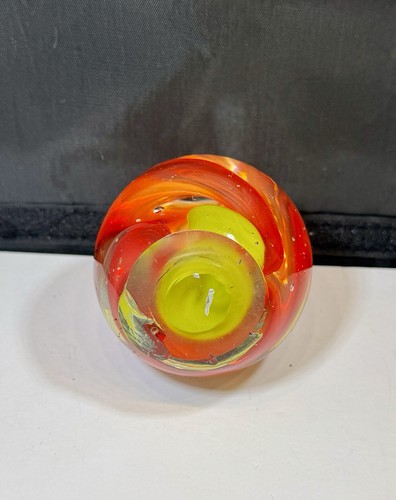 Art Glass Teardrop Egg Shape Red & Yellow Vintage Psychedelic Paperweight 4.5” - Picture 5 of 8