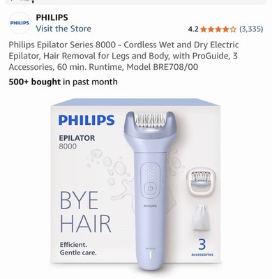 Philips - Epilator Series 8000 for women, Cordless, Wet & Dry +2 Accessories ...