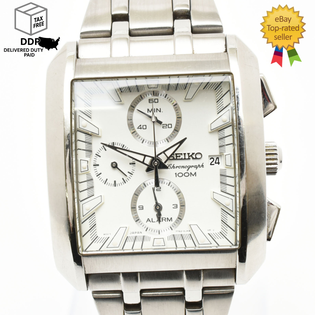 Rare [Near MINT] SEIKO 7T62-0GK0 100m Chrono White Dial Silver