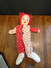 Creepy Vintage Clown Doll Rubber Face Plush Stuffed Polka Dot Red Hair As Is TLC