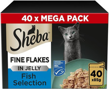 SHEBA - Adult Wet Cat Food Pouches - 40 X 85 G - Fish - Bulk Cat Food Megapack - 5.93 per kilo