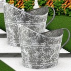 Rustic Grey Metal Bucket Planter Garden Flower Pot Vintage Style 33cm