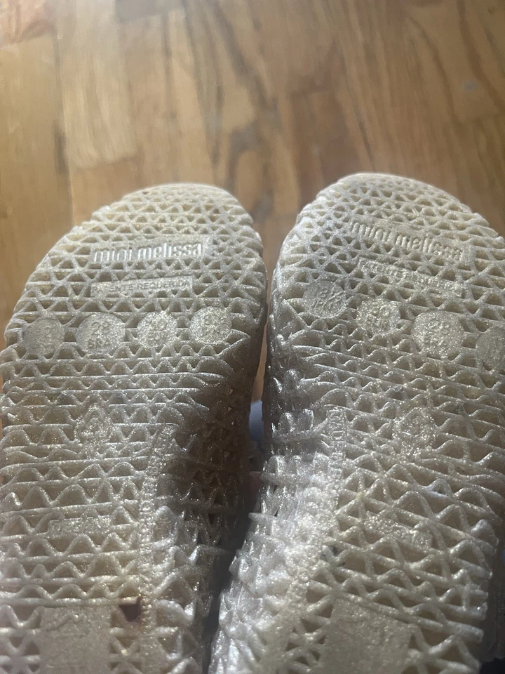 Mini Melissa Campana ziguezague meninas champanhe ouro brilho geléia mary janes tamanho 12 - Imagem 4 de 4