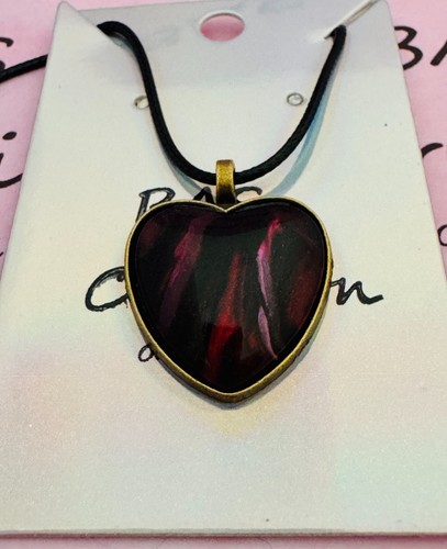 One of a kind Hand-Painted Fluid Art Heart Cabochon Necklace - Picture 6 of 6