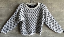 Vintage 1980s South Knit Black & White Cross Crewneck Sweater Size M Made in USA