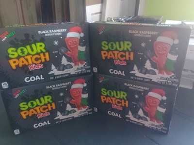 4 BOXES Sour Patch Kids Coal Black Raspberry Christmas Stocking Stuffer - 3.1 oz