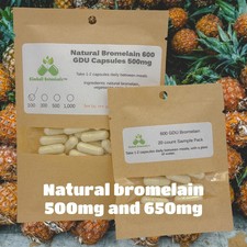 Natural Bromelain 600 GDU, 500mg or 650mg vegetarian capsules made fresh to