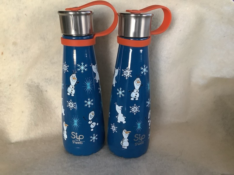 OLAF (2) STAINLESS SIP BY SWELL TRAVEL BOTTLES  FROM DISNEY MOVIE FROZEN